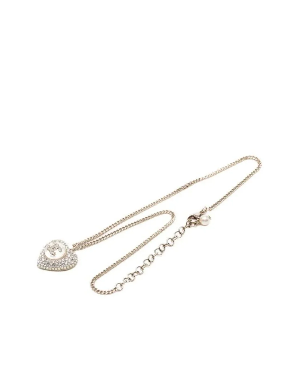 Chanel CC Logo Heart Motif Chain Pendant Stamp Silver White Metal